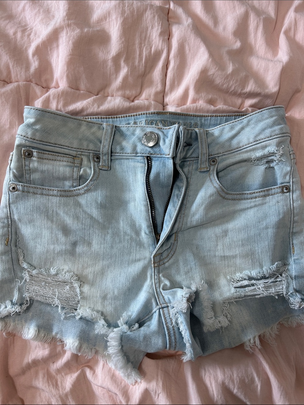 AE Light Blue Distressed Denim Shorts